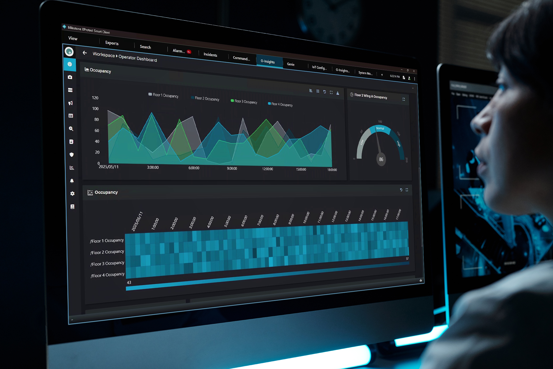 Desktop computer screen with cctv video